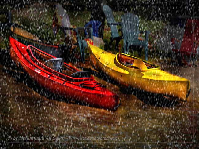 Kayaks in Rain